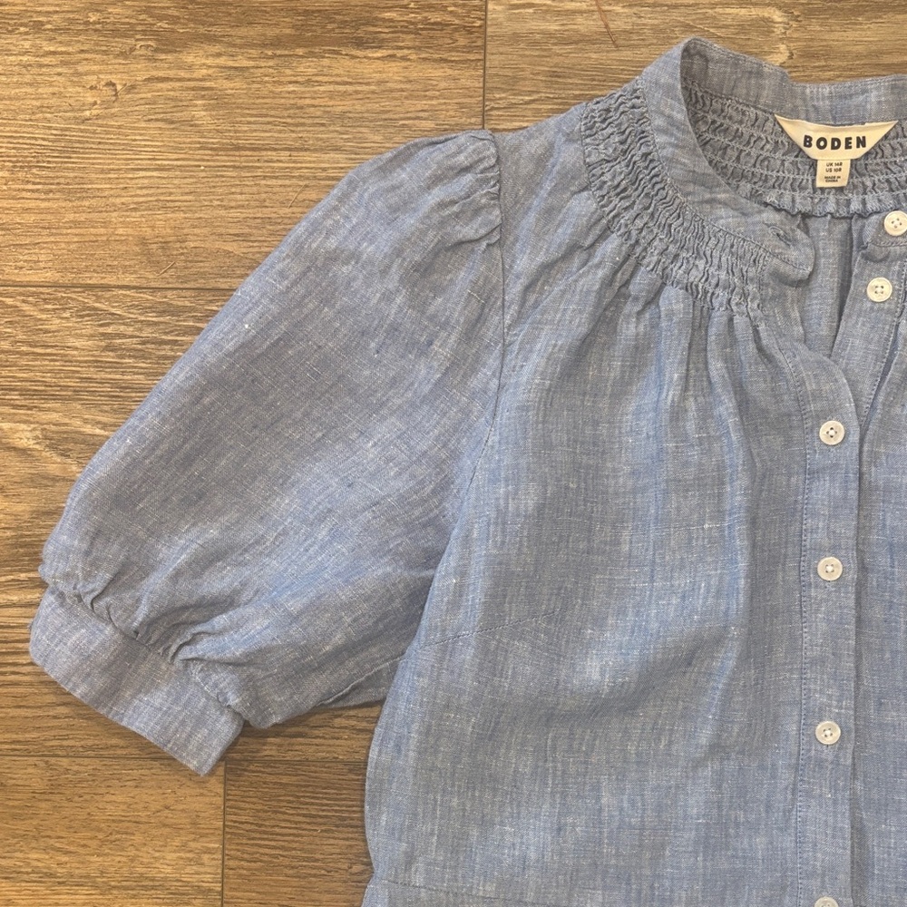 Boden Light Blue Linen Button-Front Midi Dress - Picture 4 of 15